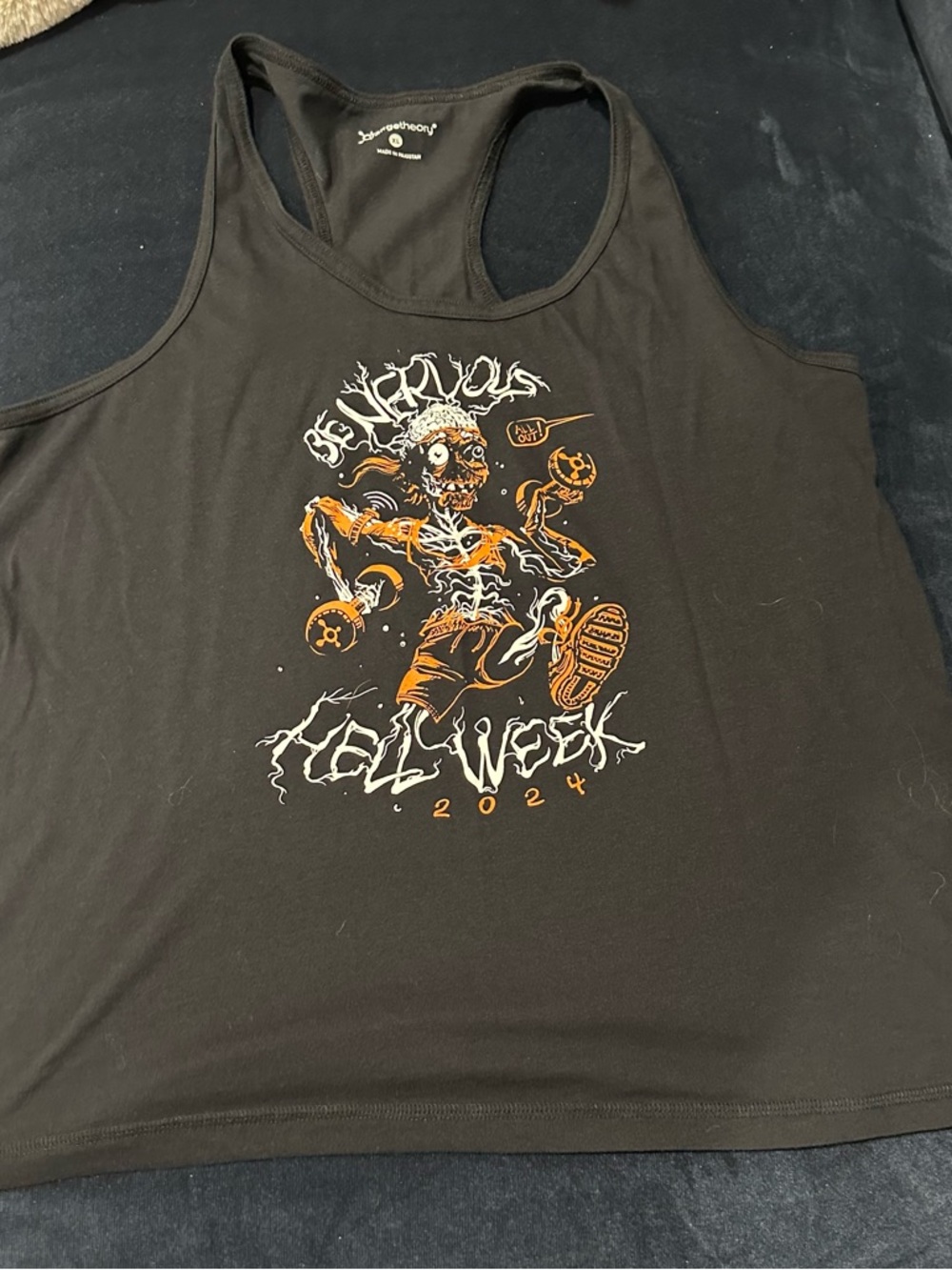 OTF (Orange Theory Fitness) Black Racerback Tank with 2024 Hell Week Graphic